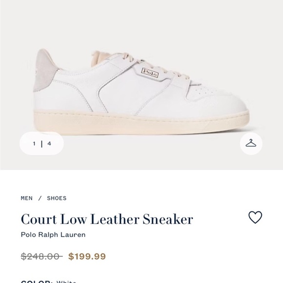 Polo Ralph Lauren White Court Low Leather Sneakers - Picture 1 of 3